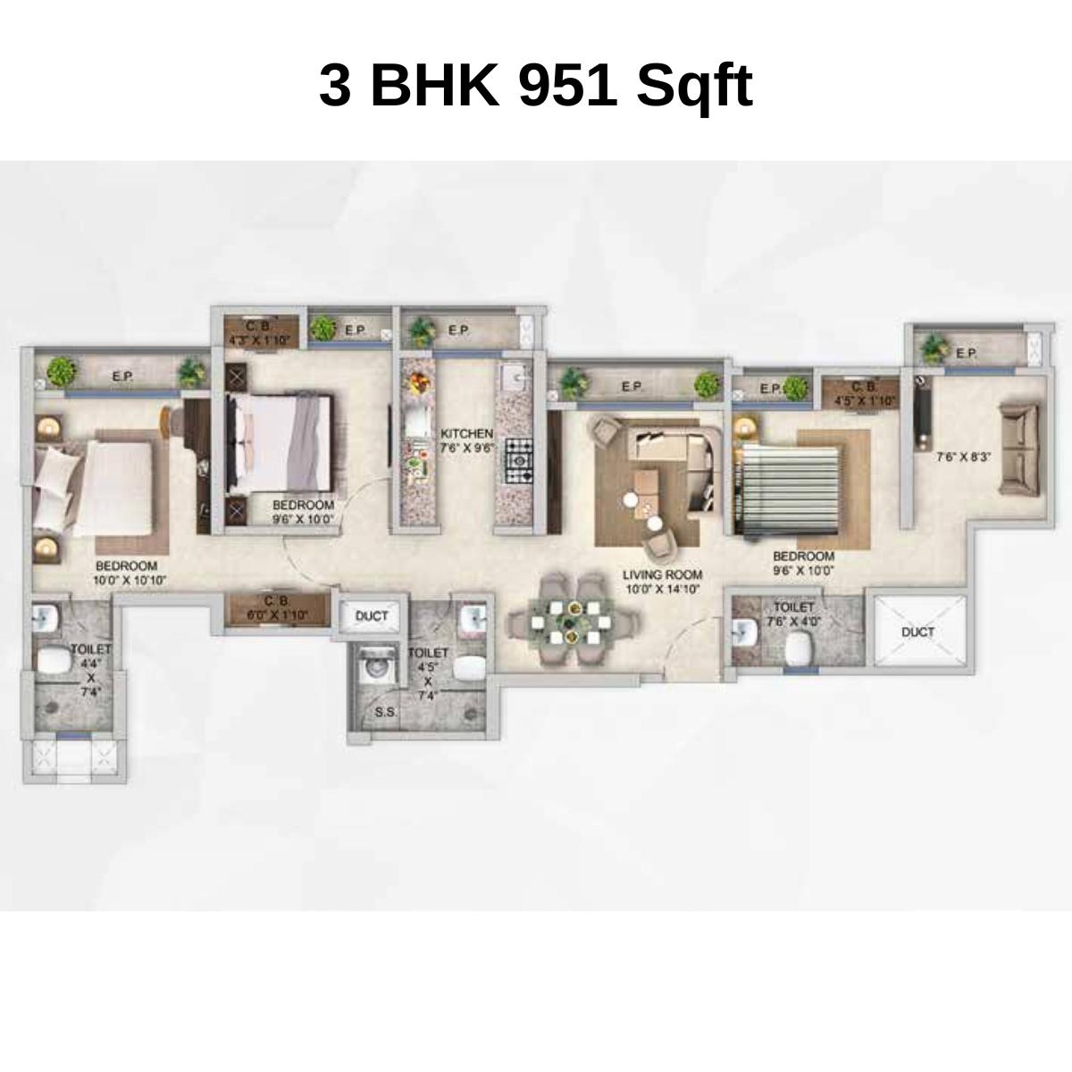 Mahavir-Square-Floor-Plan-Wing-A-3-BHK-951-Sqft